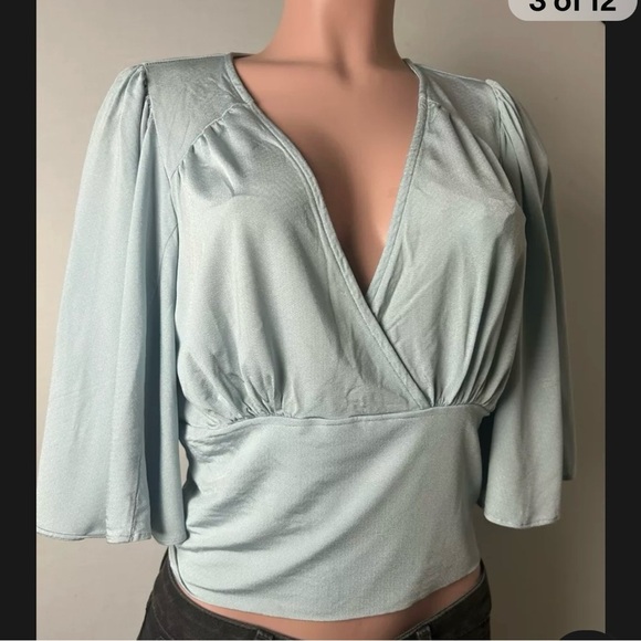 Anthropologie Blue Bell Sleeve Wrap Blouse - Picture 5 of 12